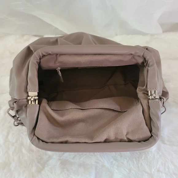 Badgley Mischka Vegan Leather Taupe Pleated Logo Shoulder Bag – NWT - Picture 8 of 10